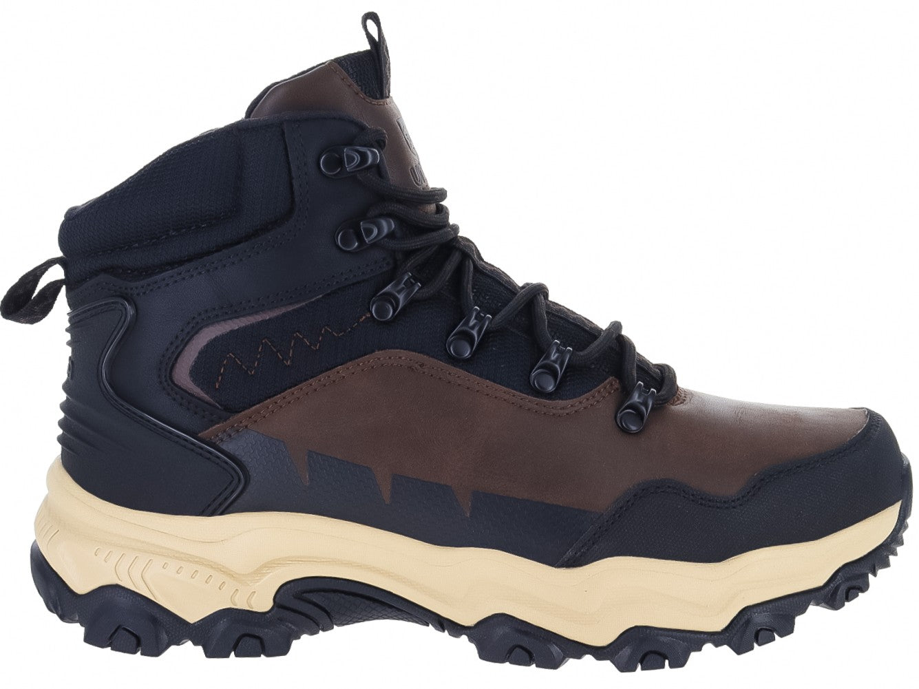 Botas deportivas UNGA en colores marrón y negro con suela beige robusta para actividades al aire libre.