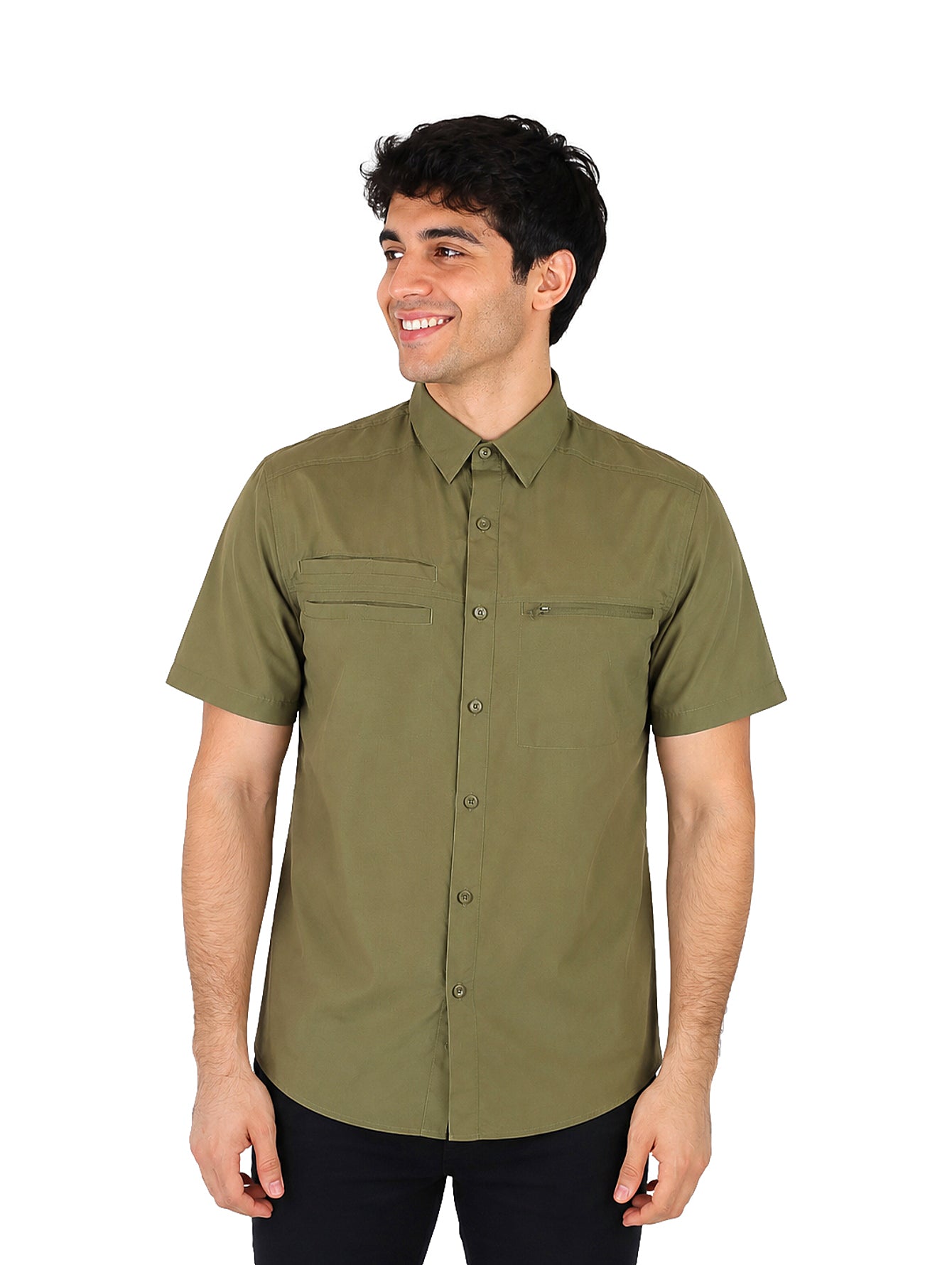 Camisa UNGA Manga Corta Color Verde Militar para Hombre