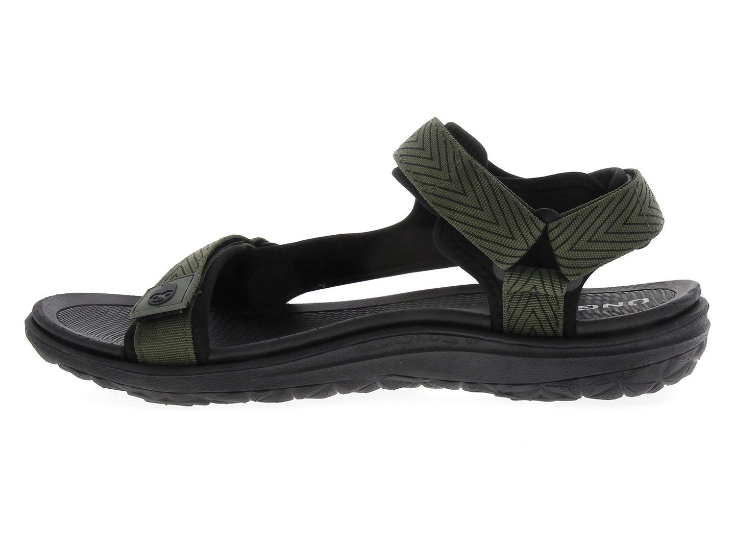 Sandalia tipo gladiador para niño en color verde militar con suela negra.
